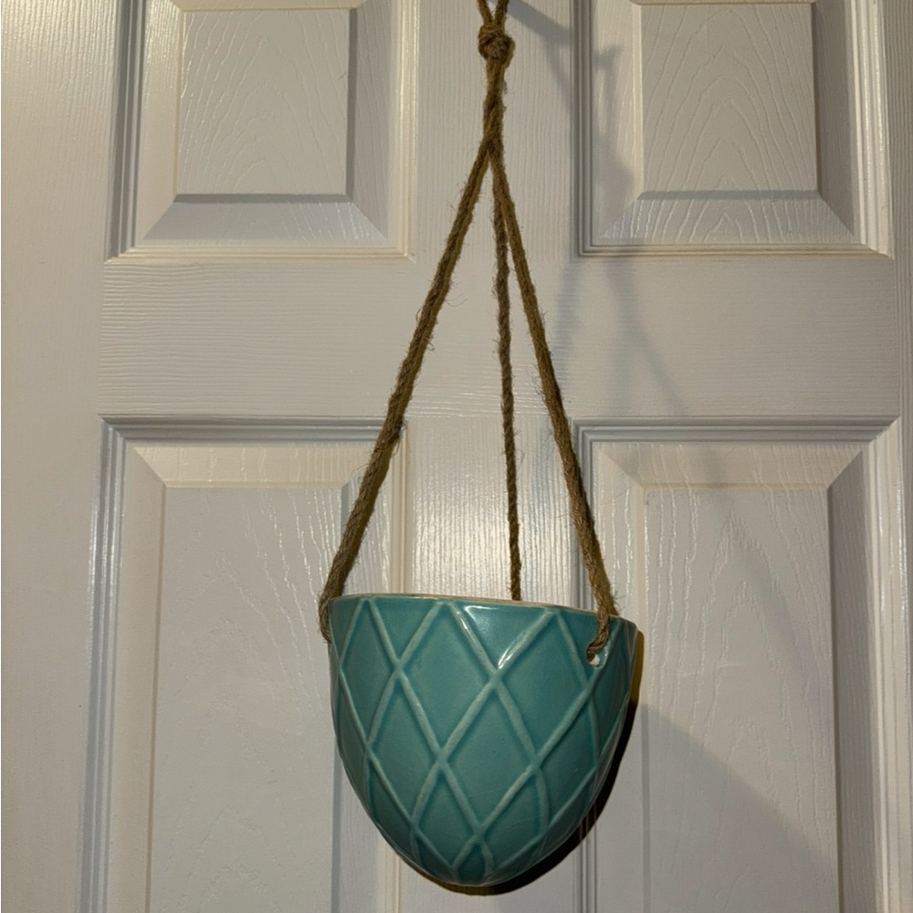 Teal Ceramic Hanging Planter